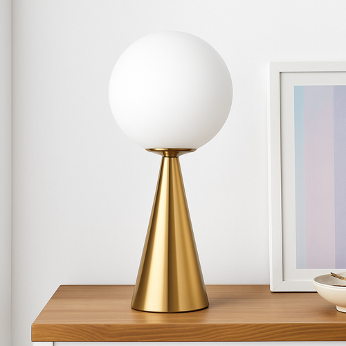 Lampe de chevet design en cône dorée et lampe en boule - vue 4 sur 6