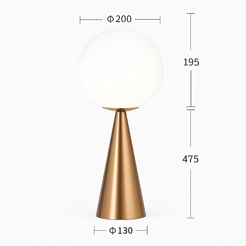 Lampe de chevet design en cône dorée et lampe en boule - vue 6 sur 6