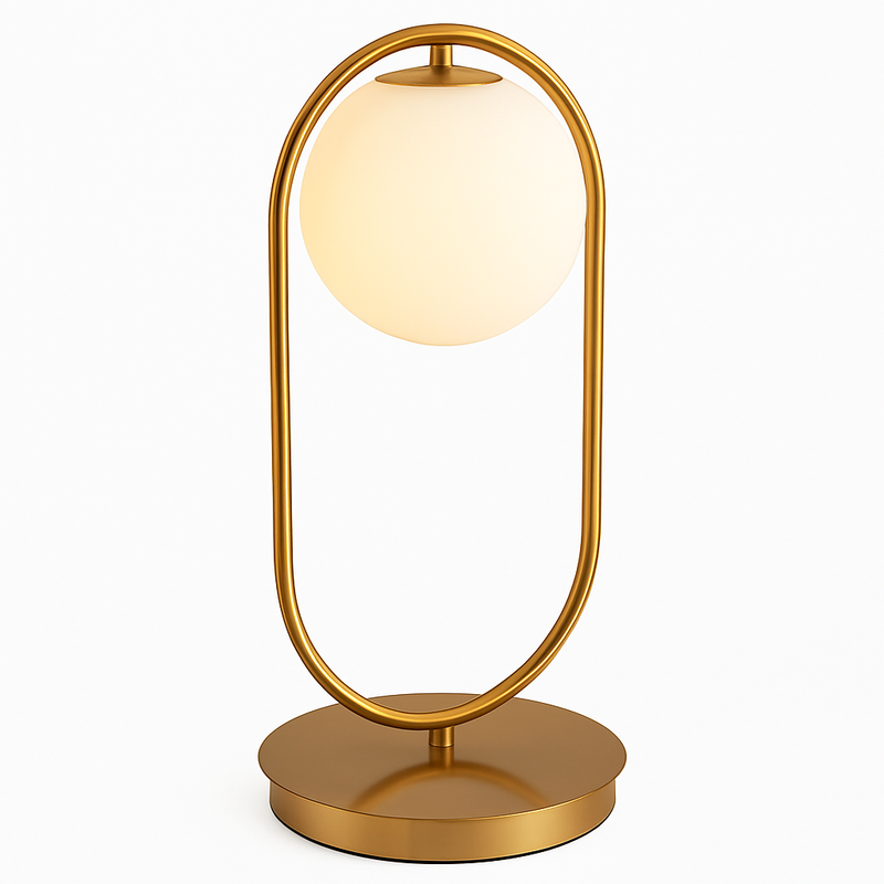 Lampe de chevet design en métal doré et boule en verre