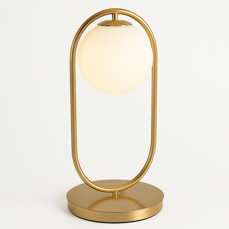 Lampe de chevet design en métal doré et boule en verre