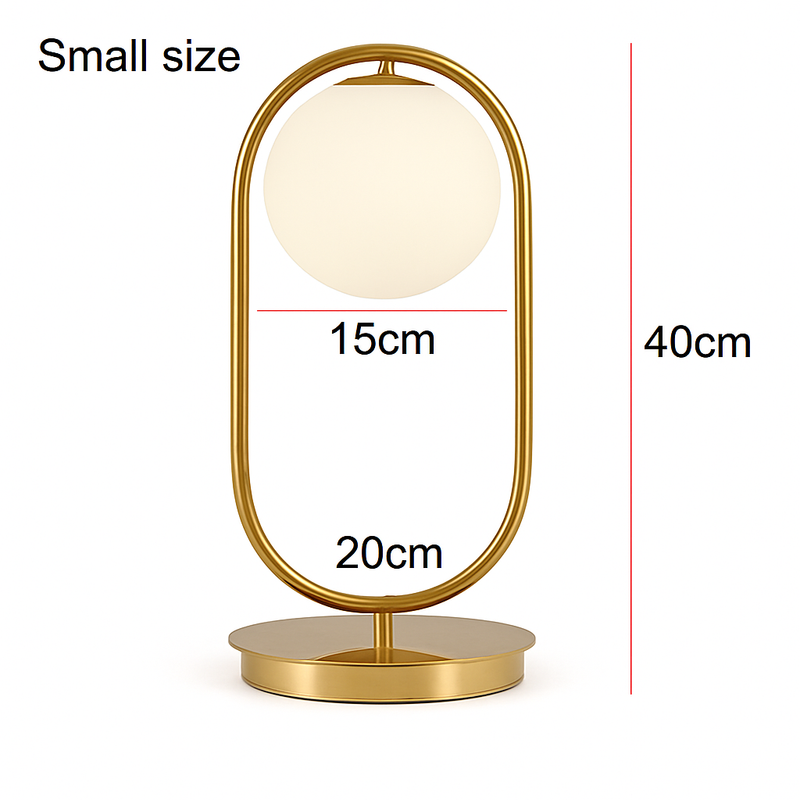 Lampe de chevet design en métal doré et boule en verre