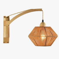 lampe de chevet rétro en rotin rétractable pour intérieur décoratif