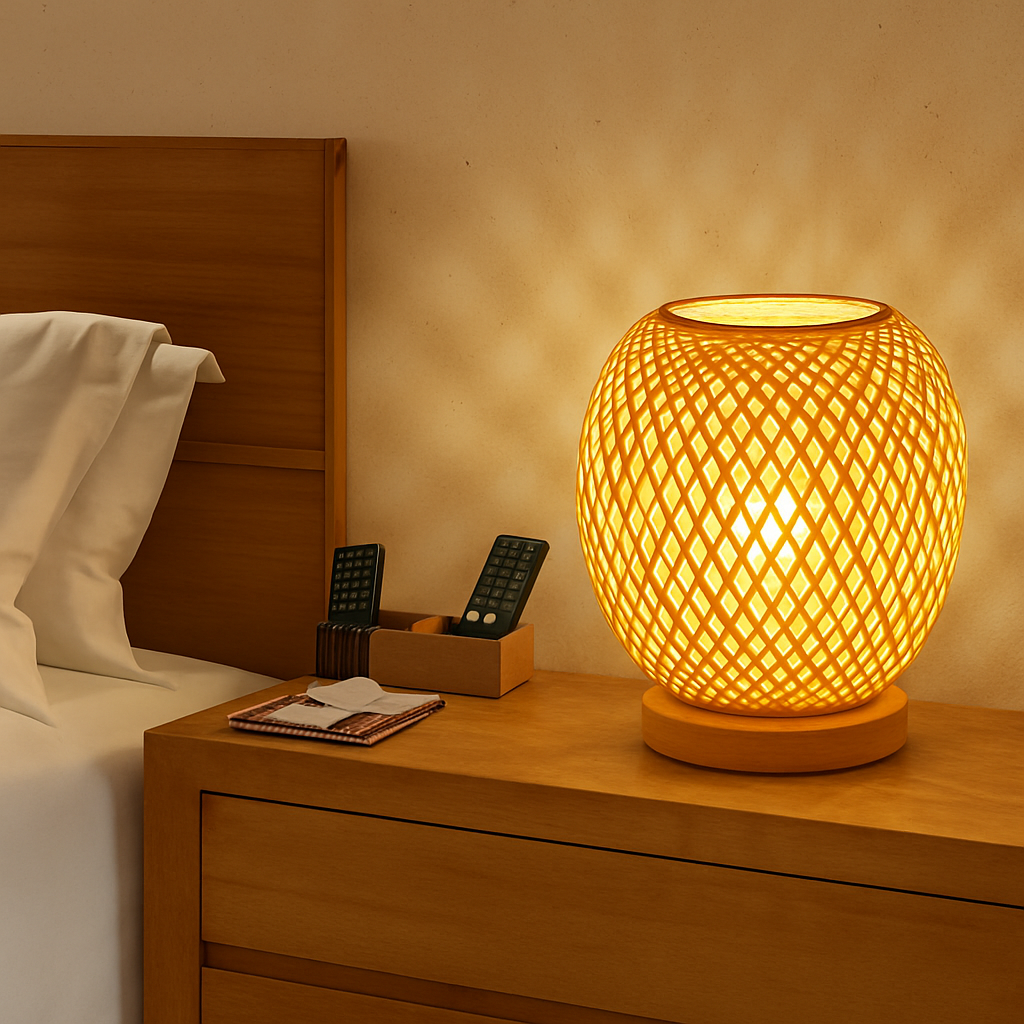 lampe à poser en rotin bambou tricotée à la main décoration intérieure - vue 3 sur 6