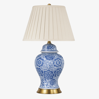 Lampe à poser LED en céramique bleu avec abat-jour blanc style Japonais