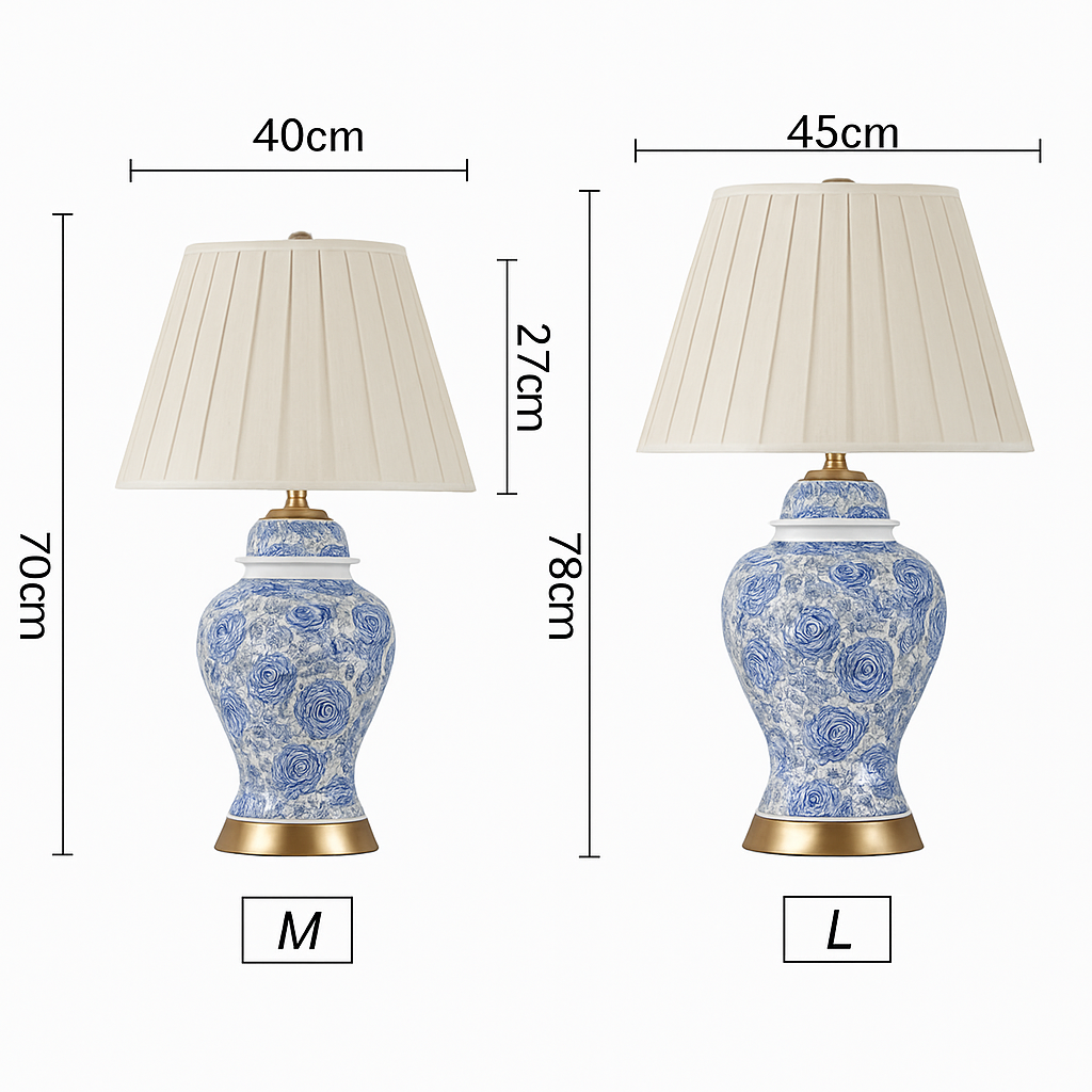 Lampe à poser LED en céramique bleu avec abat-jour blanc style Japonais - vue 4 sur 3