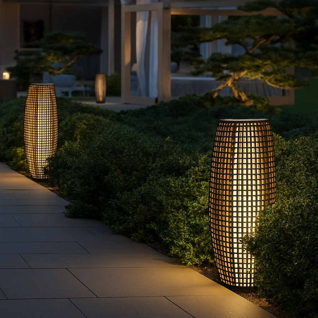 lampe solaire en rotin pour extérieur et jardin - vue 8 sur 8