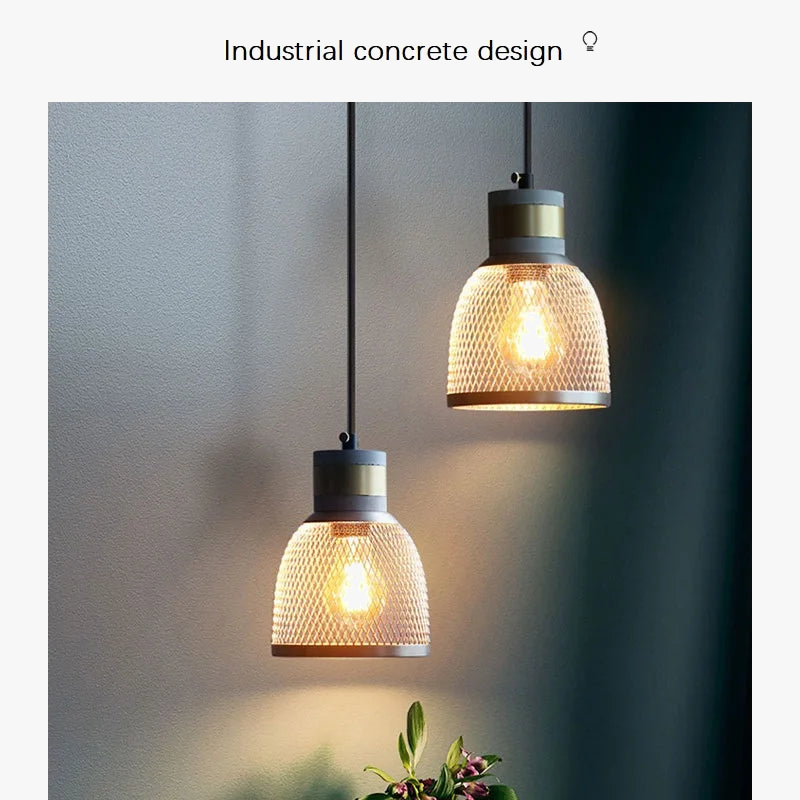 lampe suspendue en béton industriel avec abat-jour en fer