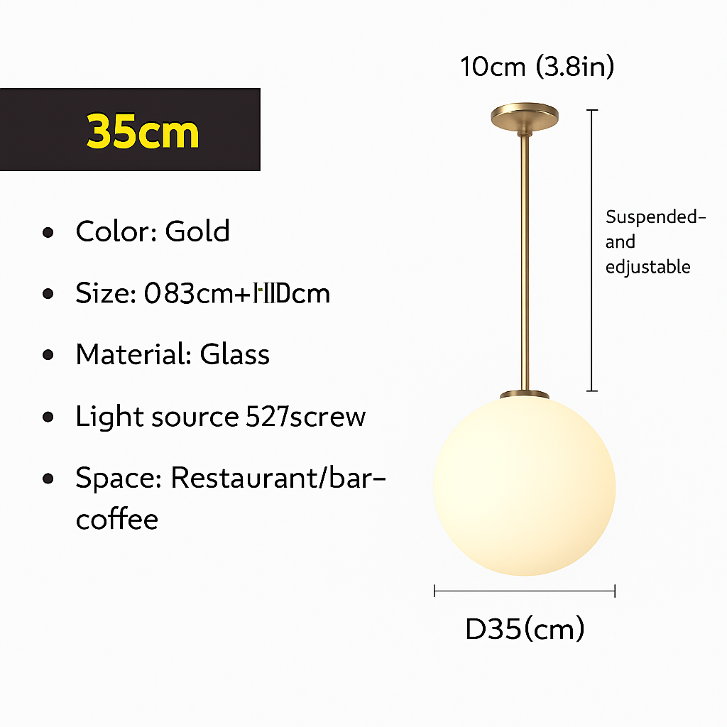 Lampe Suspension Globe Verre Blanc - vue 6 sur 15