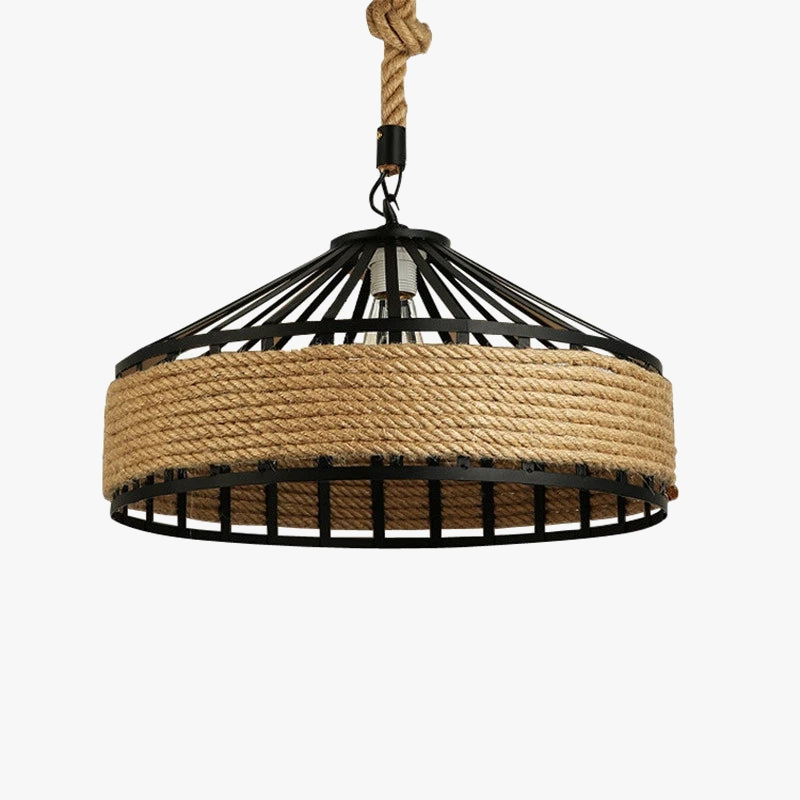 lampe suspension vintage en métal et corde de chanvre pour bar restaurant