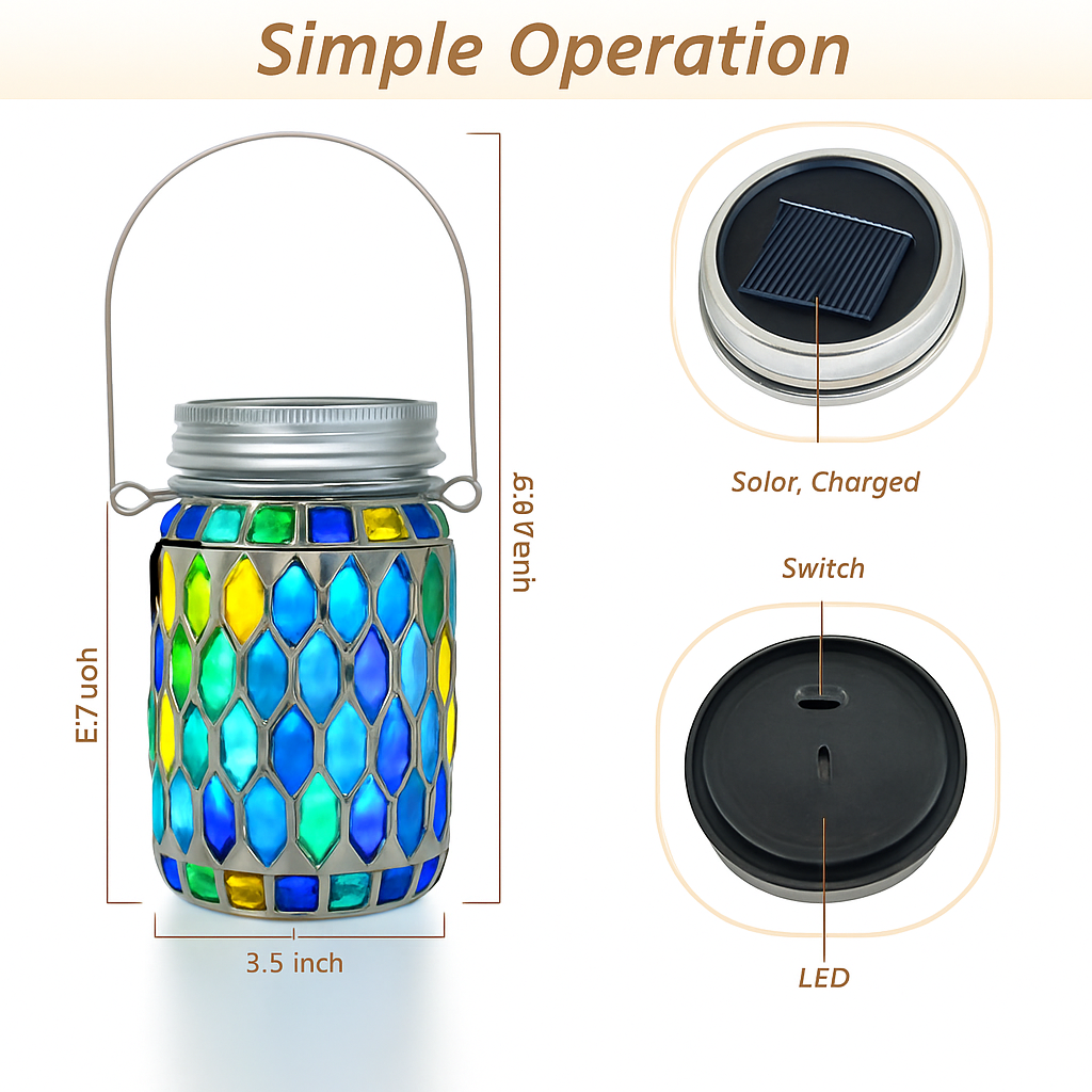 lanterne solaire suspendue en verre pour jardin et terrasse - vue 5 sur 8