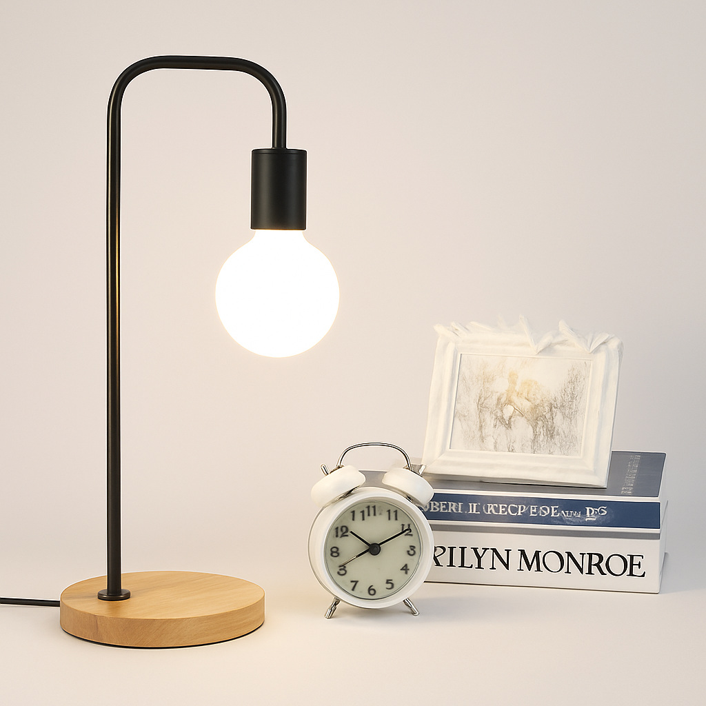 Loft lampe de bureau Vintage E27 noir blanc tige de fer campagne américaine lampes de Table en bois nordique chevet lecture luminaire - vue 4 sur 8