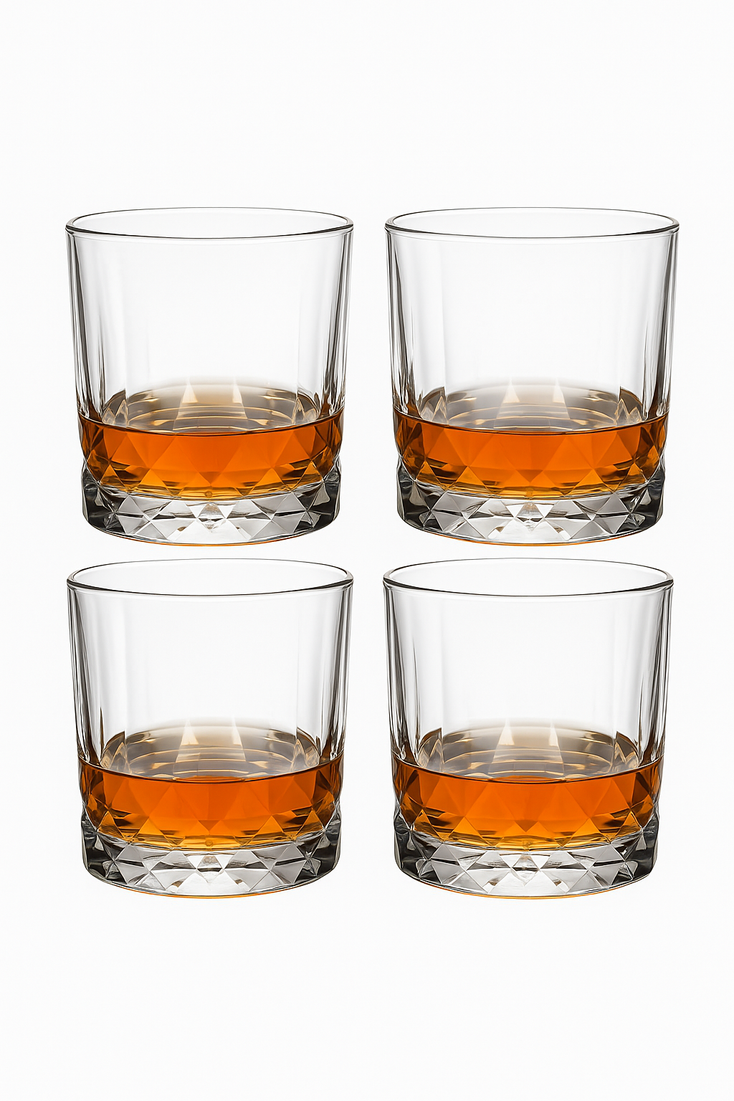 Lot 4 verres whisky old fashioned motif relief