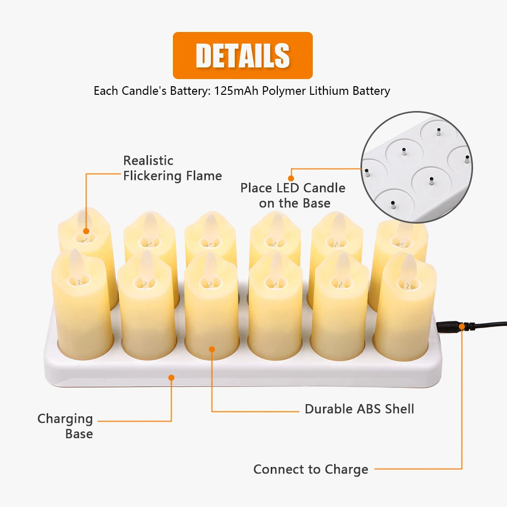 lot de 12 bougies led rechargeables sans flamme pour Noël Halloween