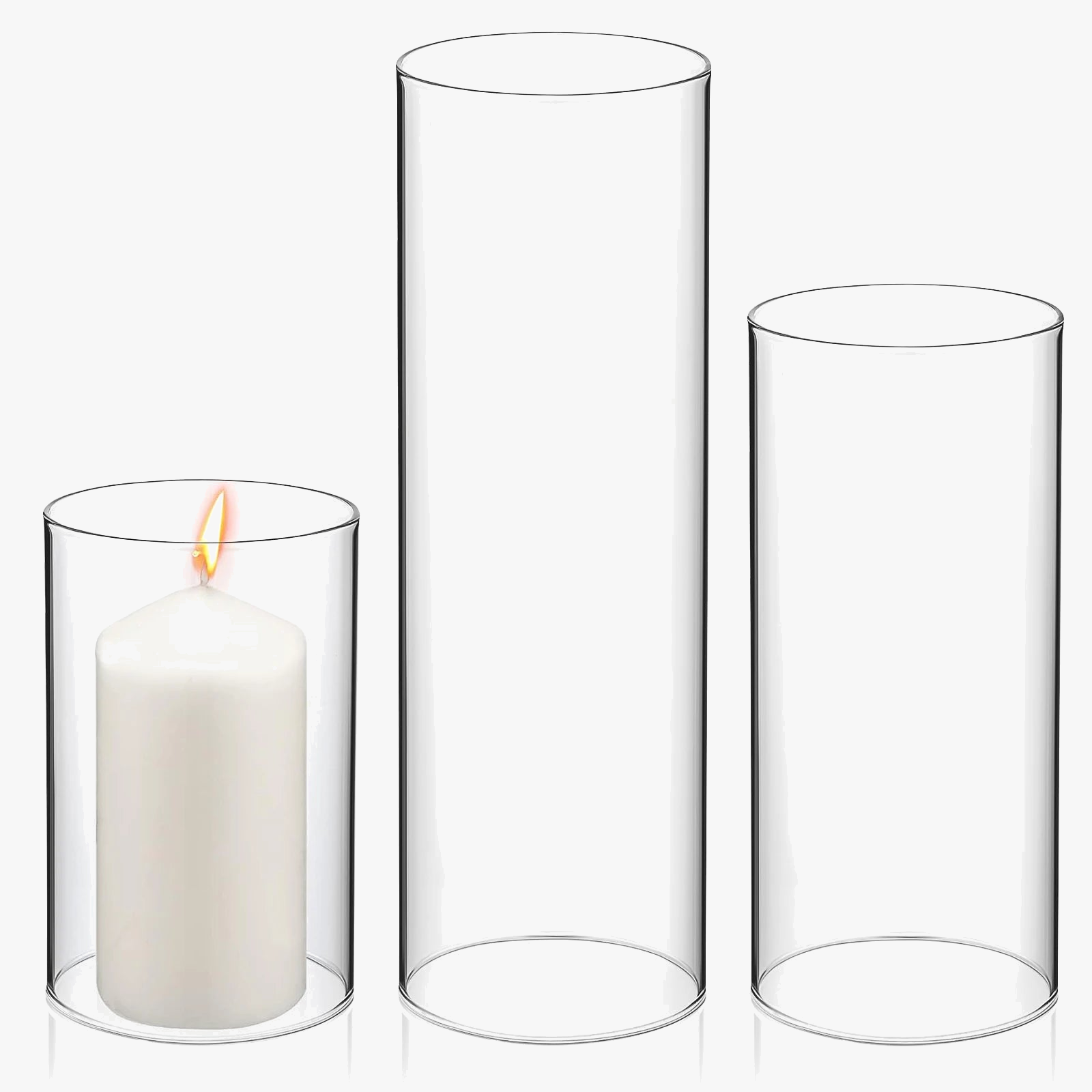 lot de 3 abat-jours en verre pour bougies décoratives transparentes