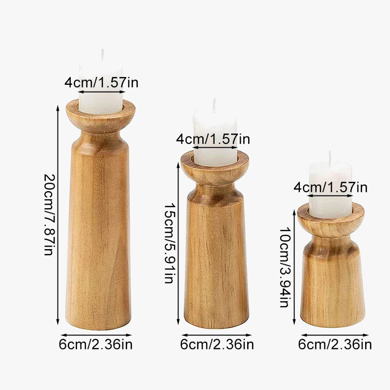 lot de 3 bougeoirs en bois naturel pour décoration rétro de mariage