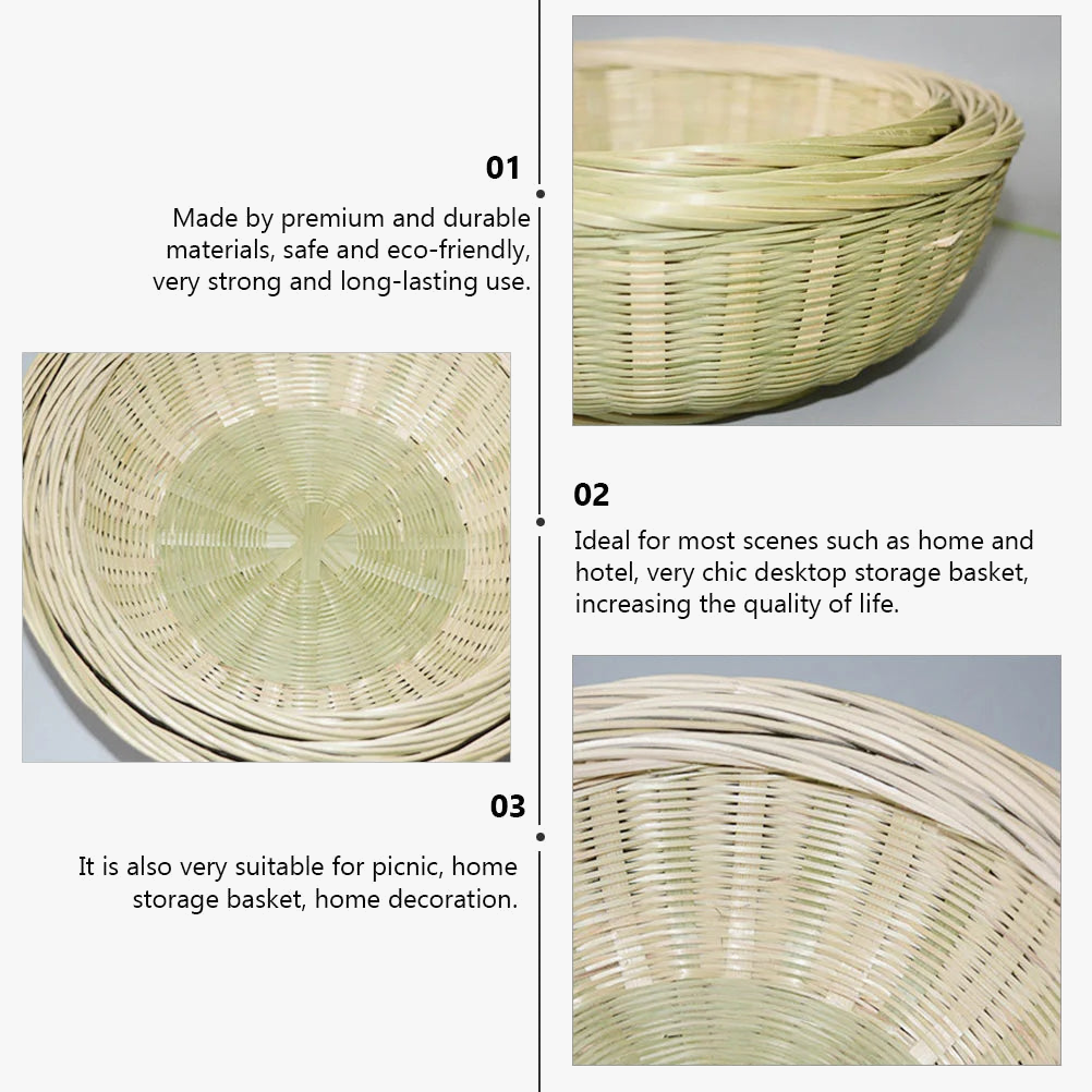 lot de 3 paniers en bambou avec plateau en osier pour fruits et pain