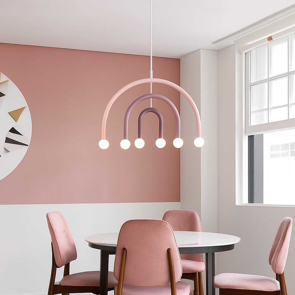 Lustre arc-en-ciel créatif LED Suspension en métal coloré pour chambre salon Restaurant café Art salle à manger suspension - vue 3 sur 23