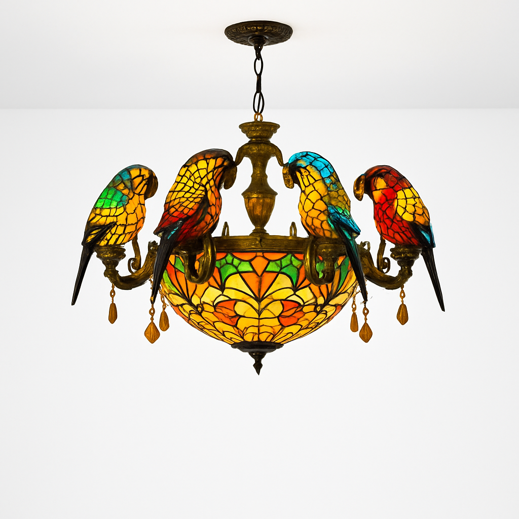 lustre art déco design tiffany parrot pour un éclairage élégant - vue 5 sur 25