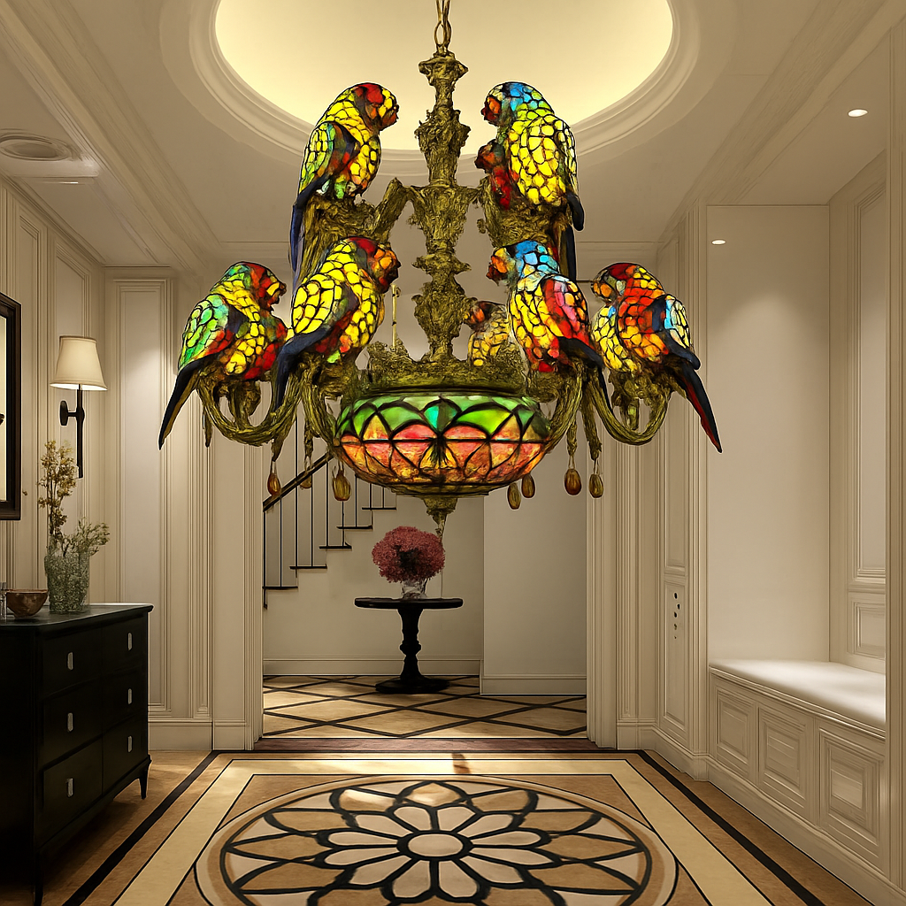 lustre art déco design tiffany parrot pour un éclairage élégant - vue 3 sur 25