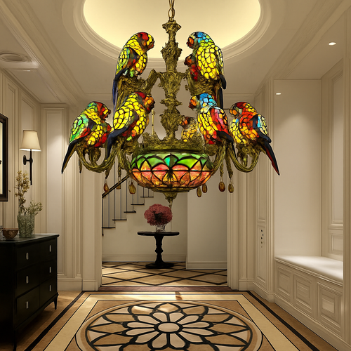 lustre art déco design tiffany parrot pour un éclairage élégant