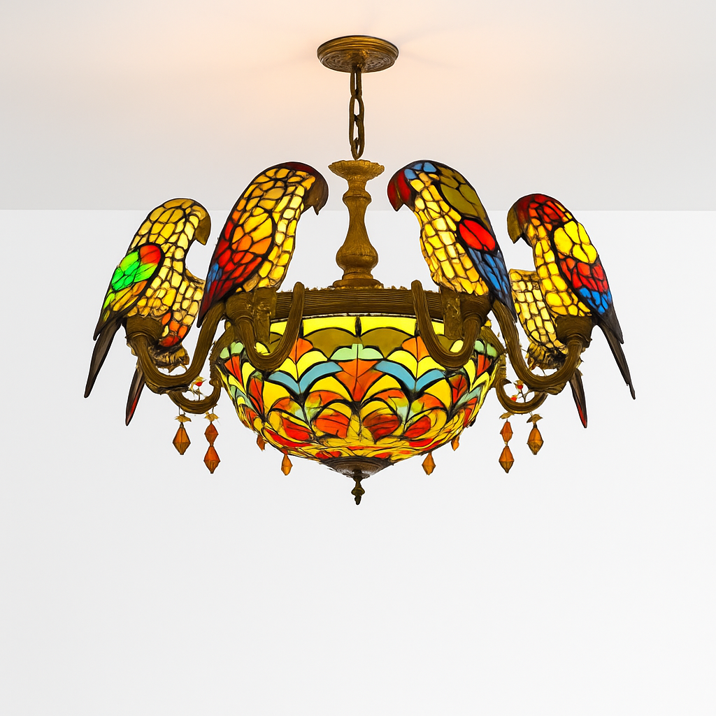 lustre art déco design tiffany parrot pour un éclairage élégant - vue 4 sur 25
