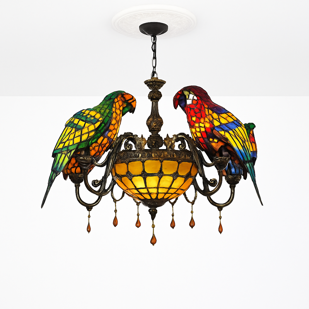 lustre art déco design tiffany parrot pour un éclairage élégant - vue 6 sur 25