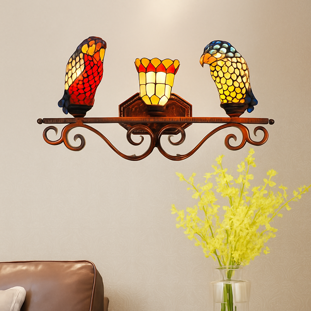 lustre art déco design tiffany parrot pour un éclairage élégant - vue 8 sur 25