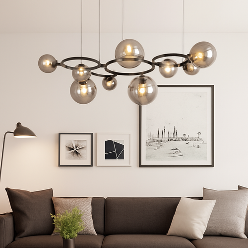 lustre de luxe artistique en verre fumé suspension lampe