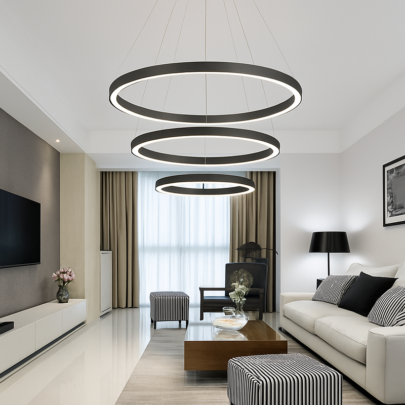 Lustre design anneaux suspendus à LED Deco