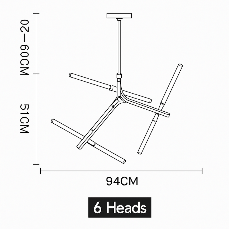 Lustre design avec branches en tube Arts