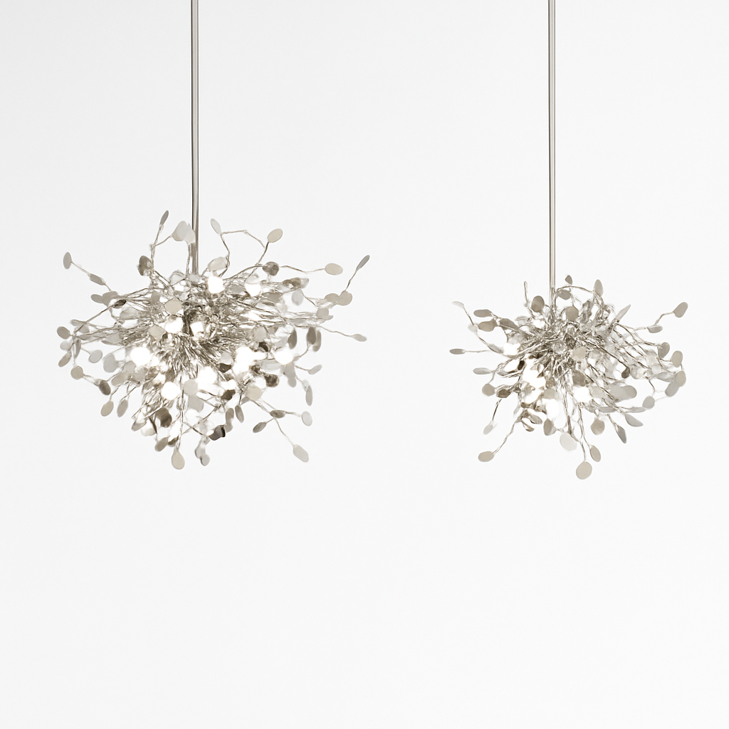 Lustre design chromé arbre à feuilles rondes - vue 4 sur 9