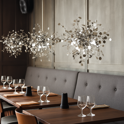 Lustre design chromé arbre à feuilles rondes