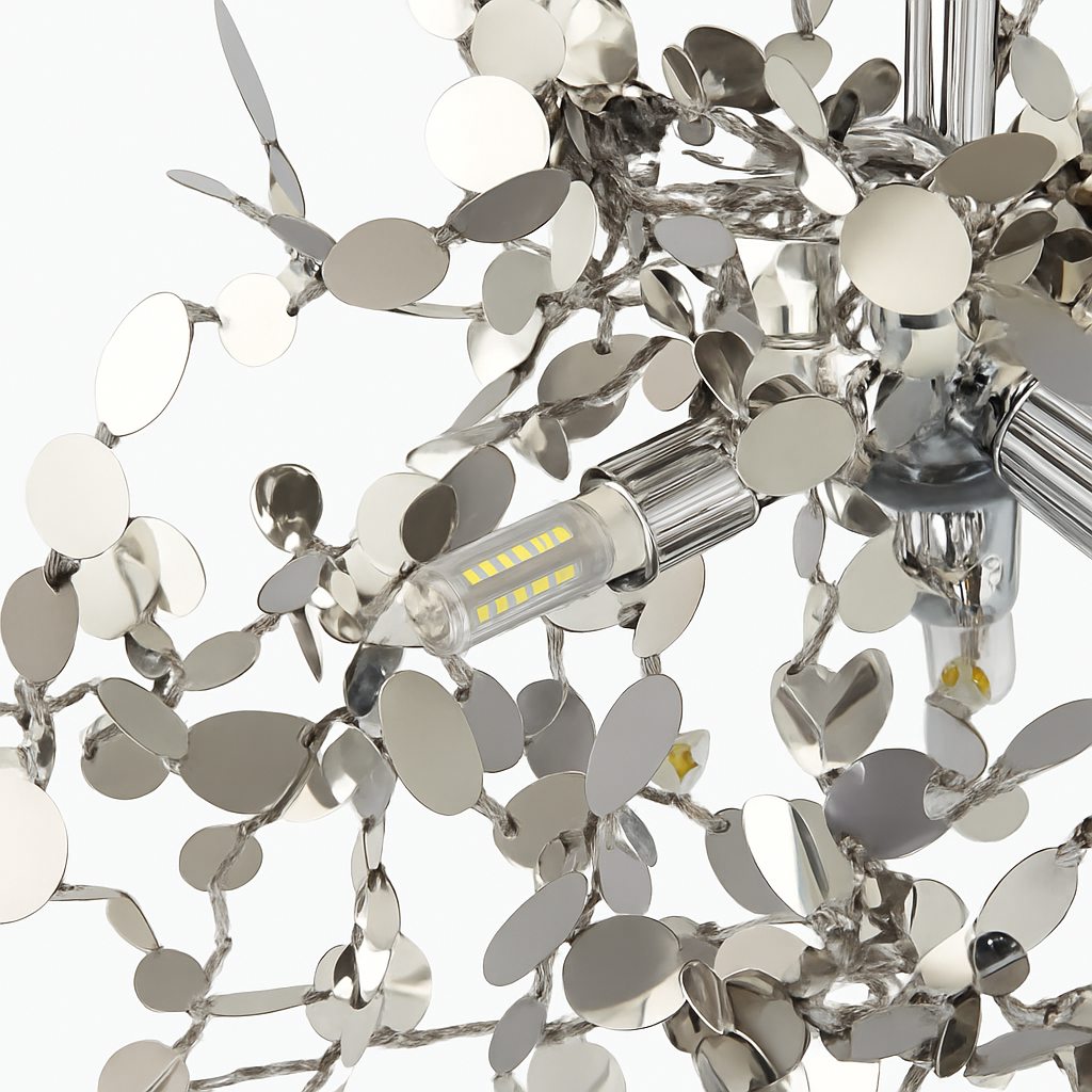 Lustre design chromé arbre à feuilles rondes - vue 7 sur 9