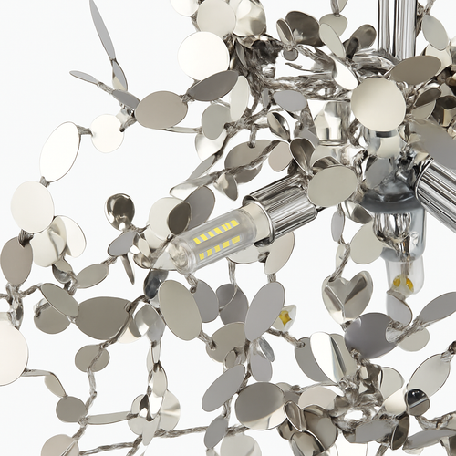 Lustre design chromé arbre à feuilles rondes