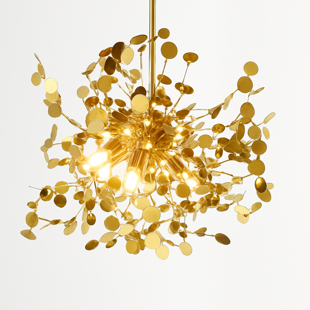 Lustre design chromé arbre à feuilles rondes - vue 8 sur 9