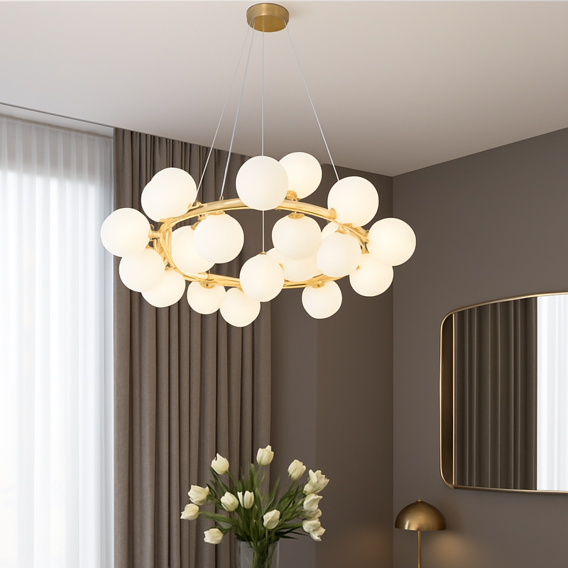 Lustre design à LED en métal avec plusieurs boules en verre Magic