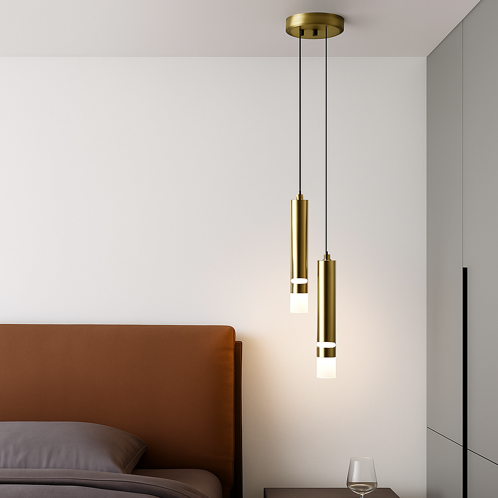 Lustre design LED tube lumineux doré ou noir Amias - vue 8 sur 12
