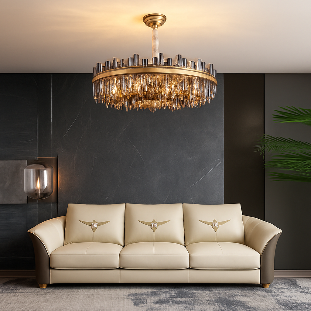 lustre design luxe vintage 	 led cuir cristal élégant - vue 3 sur 15