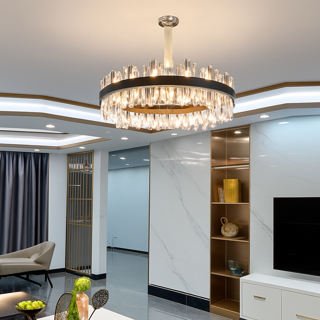 lustre design luxe vintage 	 led cuir cristal élégant - vue 4 sur 15