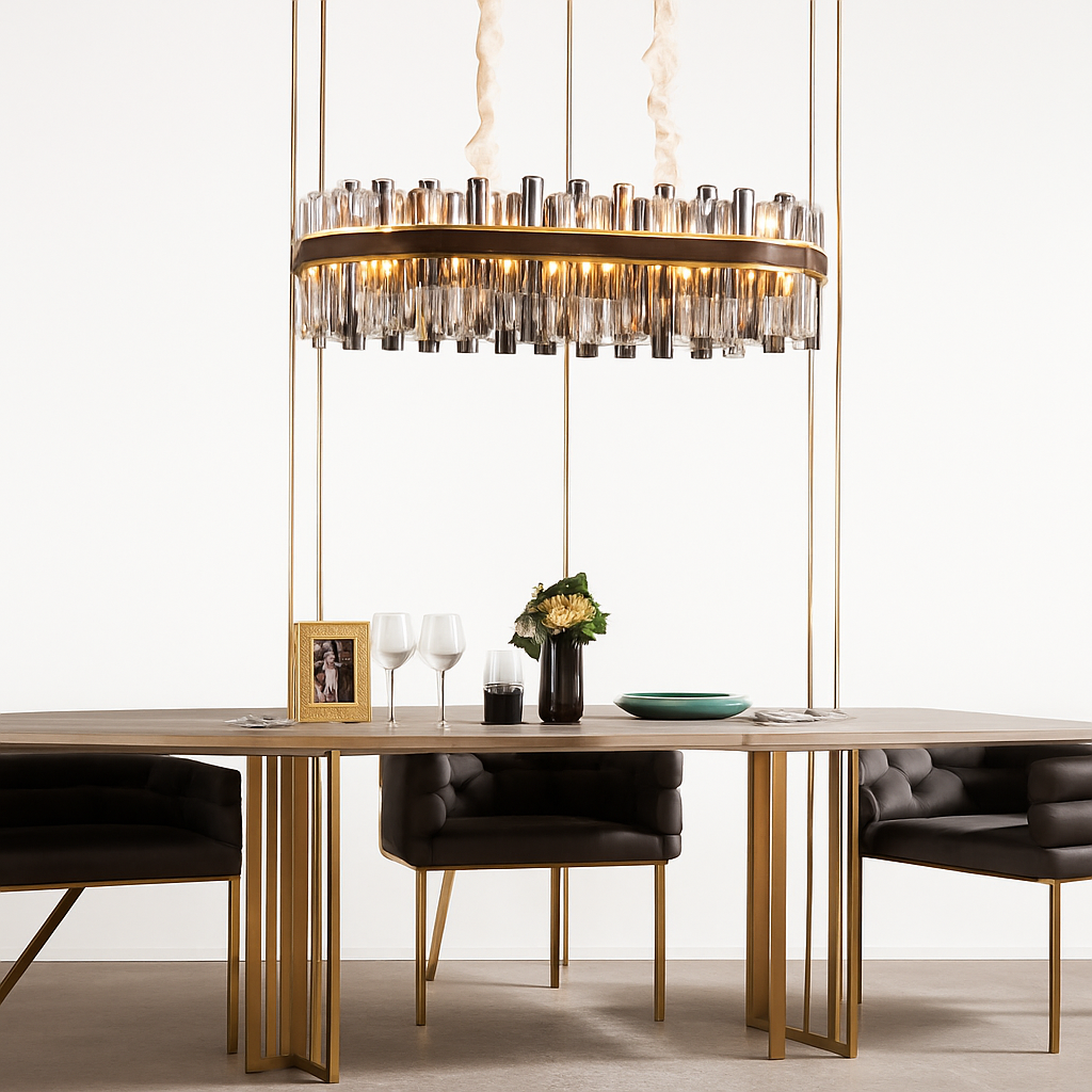 lustre design luxe vintage 	 led cuir cristal élégant - vue 5 sur 15