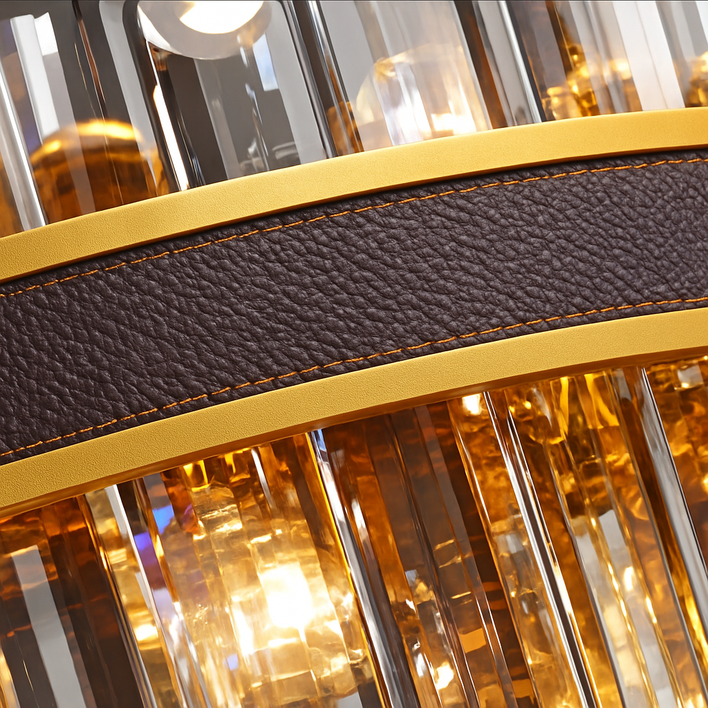 lustre design luxe vintage 	 led cuir cristal élégant - vue 6 sur 15