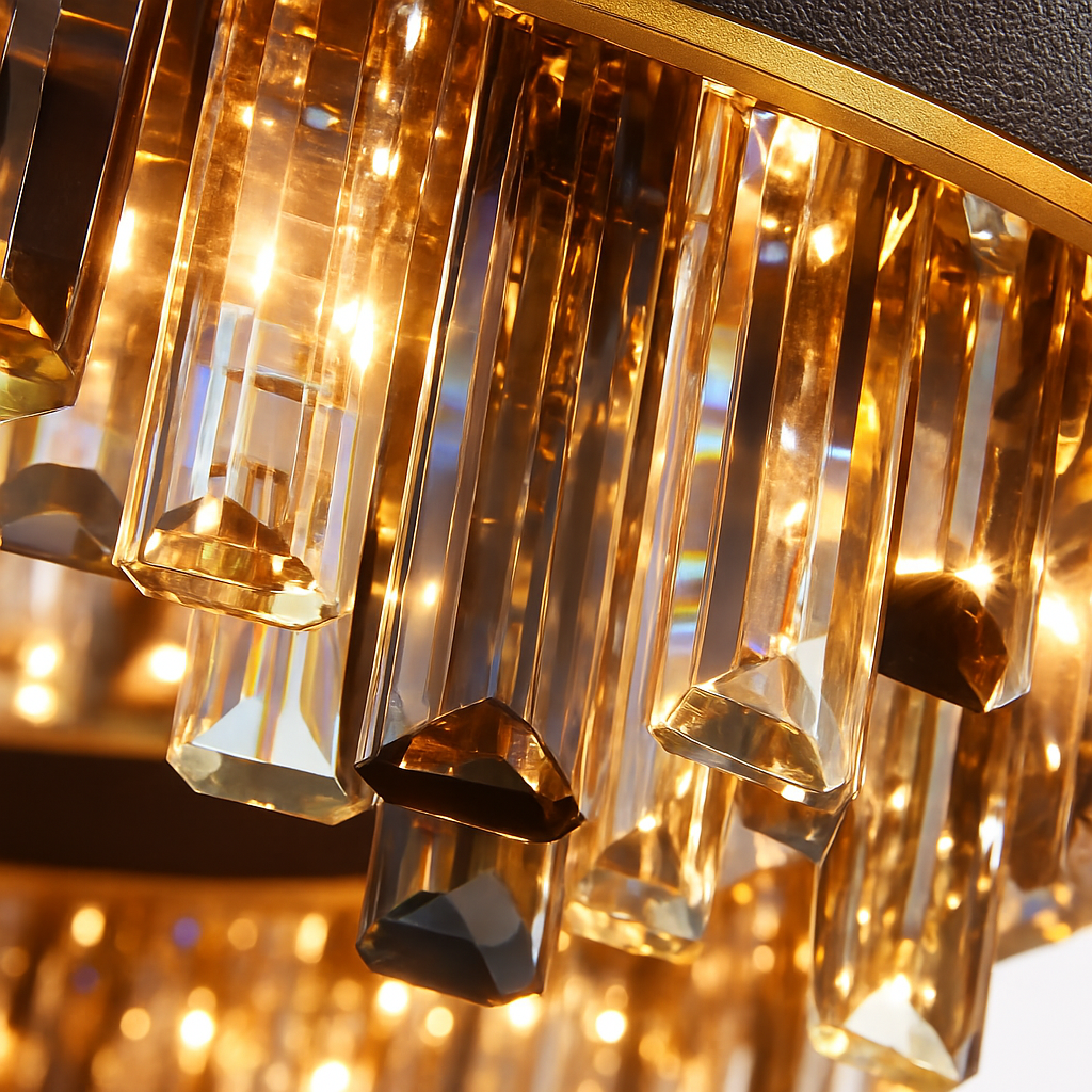 lustre design luxe vintage 	 led cuir cristal élégant - vue 7 sur 15