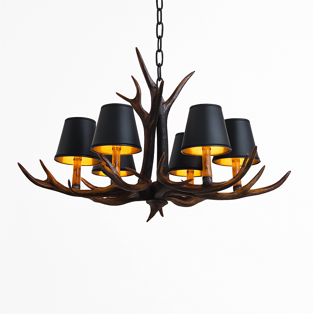 lustre en bois de cerf style vintage pour intérieur rustique - vue 5 sur 14