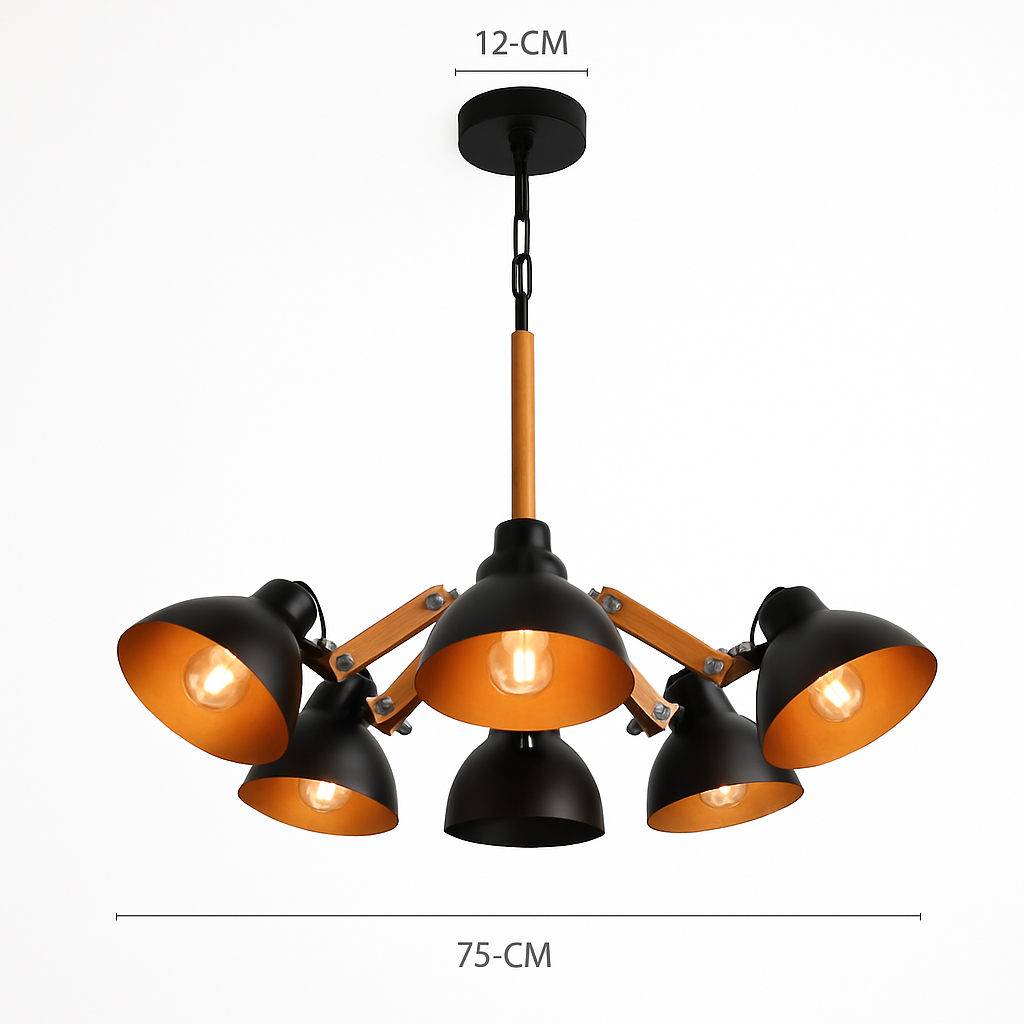 Lustre en bois et métal antique rustique Country - vue 5 sur 6
