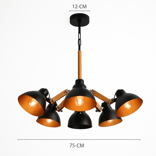 Lustre en bois et métal antique rustique Country - vue 6 sur 6