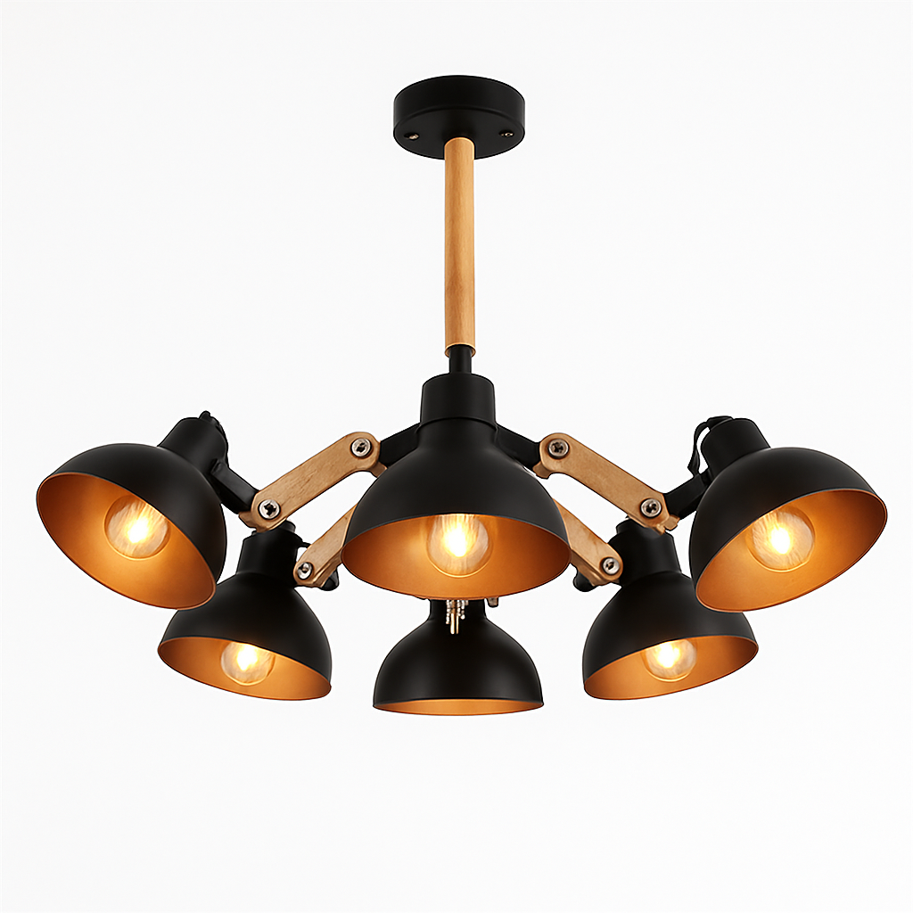 Lustre en bois et métal antique rustique Country - vue 6 sur 6
