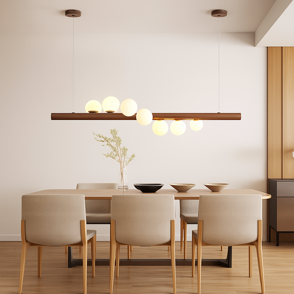 Lustre en bois LED avec plusieurs sphères au style scandinave - vue 4 sur 8