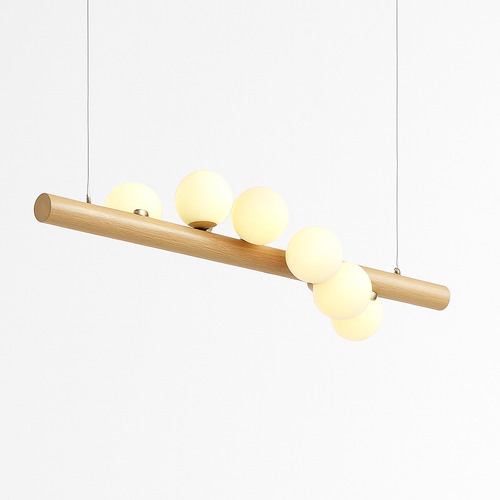 Lustre en bois LED avec plusieurs sphères au style scandinave - vue 2 sur 8