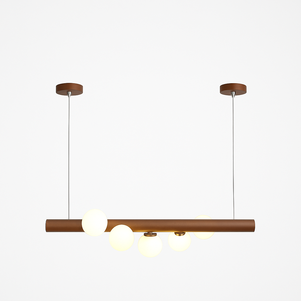 Lustre en bois LED avec plusieurs sphères au style scandinave - vue 5 sur 8