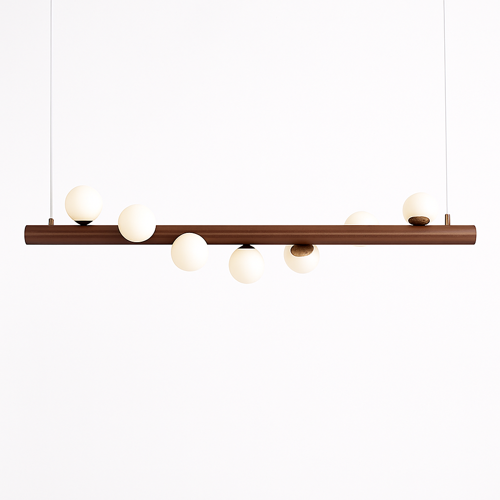 Lustre en bois LED avec plusieurs sphères au style scandinave - vue 6 sur 8